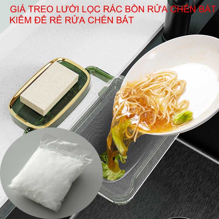 Giá để lưới lọc rác thông minh gắn chậu rửa chén bát, để rẻ-khăn lau đa năng tiện dụng kèm 50 lưới lọc hoặc chỉ túi 50 lưới lọc tùy chọn