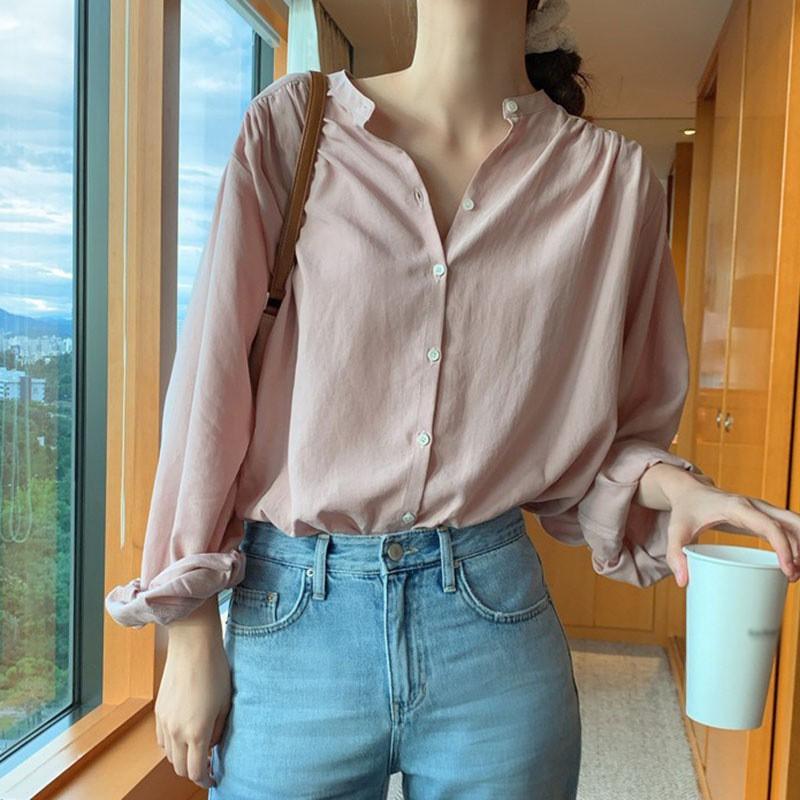 Áo Sơ Mi Dài Tay Dáng Rộng Thiết Kế Thanh Lịch Cho Nữ