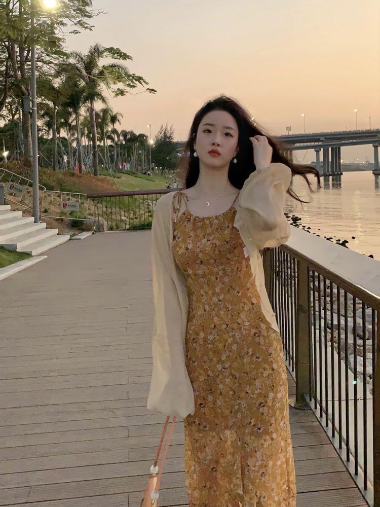 DIYIWEI Váy lụa trắng, váy lụa hoa, váy dài mùa hè 2023.