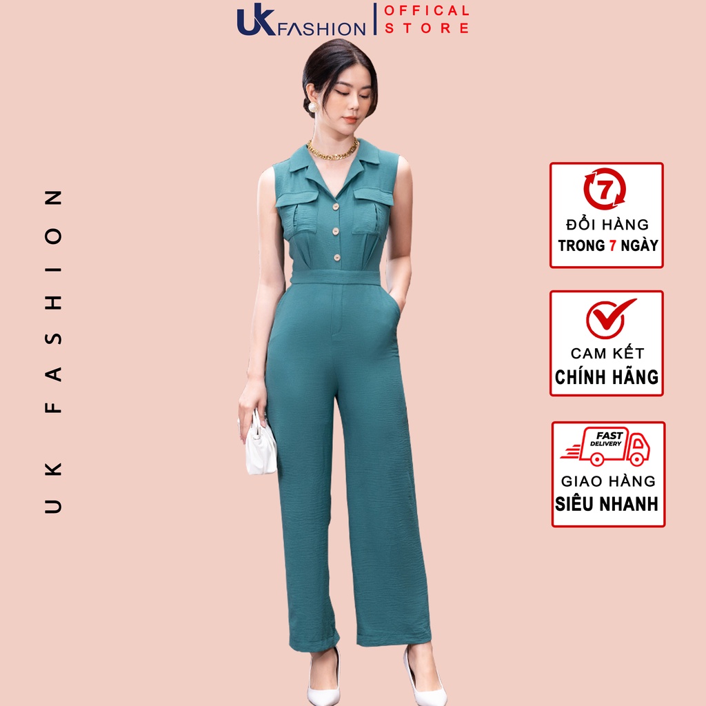 Bộ Jumpsuit Nữ NK Fashion Dáng Dài Áo Cổ Vê Sát Nách, Quần Ống Rộng Tôn Dáng NKBD2204019