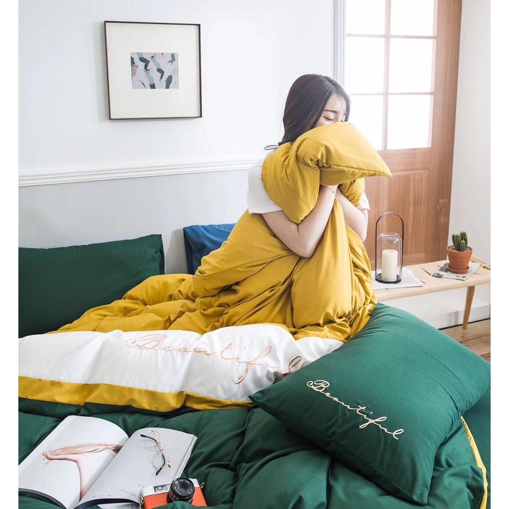 Bộ 5 Món Vỏ Chăn Ga Gối Cotton Tici Xuất Nhật Beauty Phối Màu