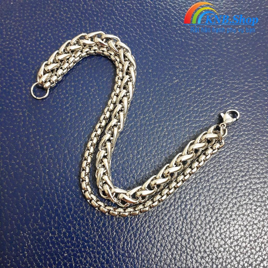 Lắc tay inox nam 2 tầng kiểu bông dừa đẹp, không đen, chuẩn thời trang