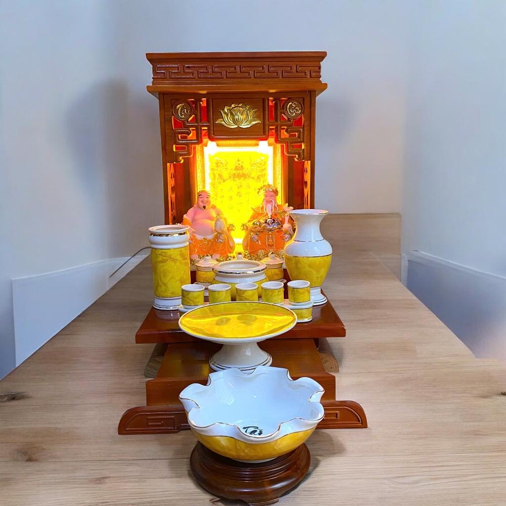 Set ban thần tài men đá vàng RỒNG VIỆT, bộ thờ thần tài đầy đủ cho gia chủ mệnh thổ, kim