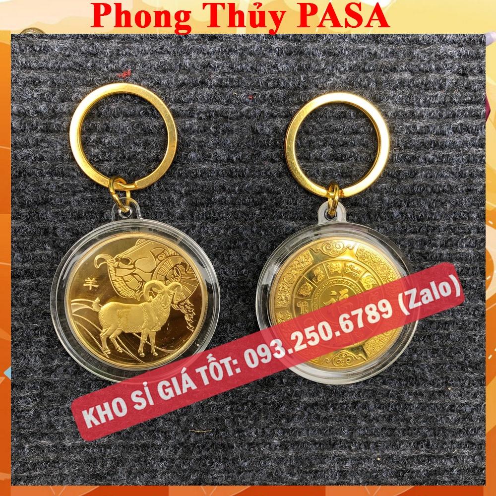 Móc Khóa Đồng Xu 12 Con Giáp Mạ Vàng TUỔI MÙI - CON DÊ Treo Oto, Xe Máy Phong Thủy - AnNhien