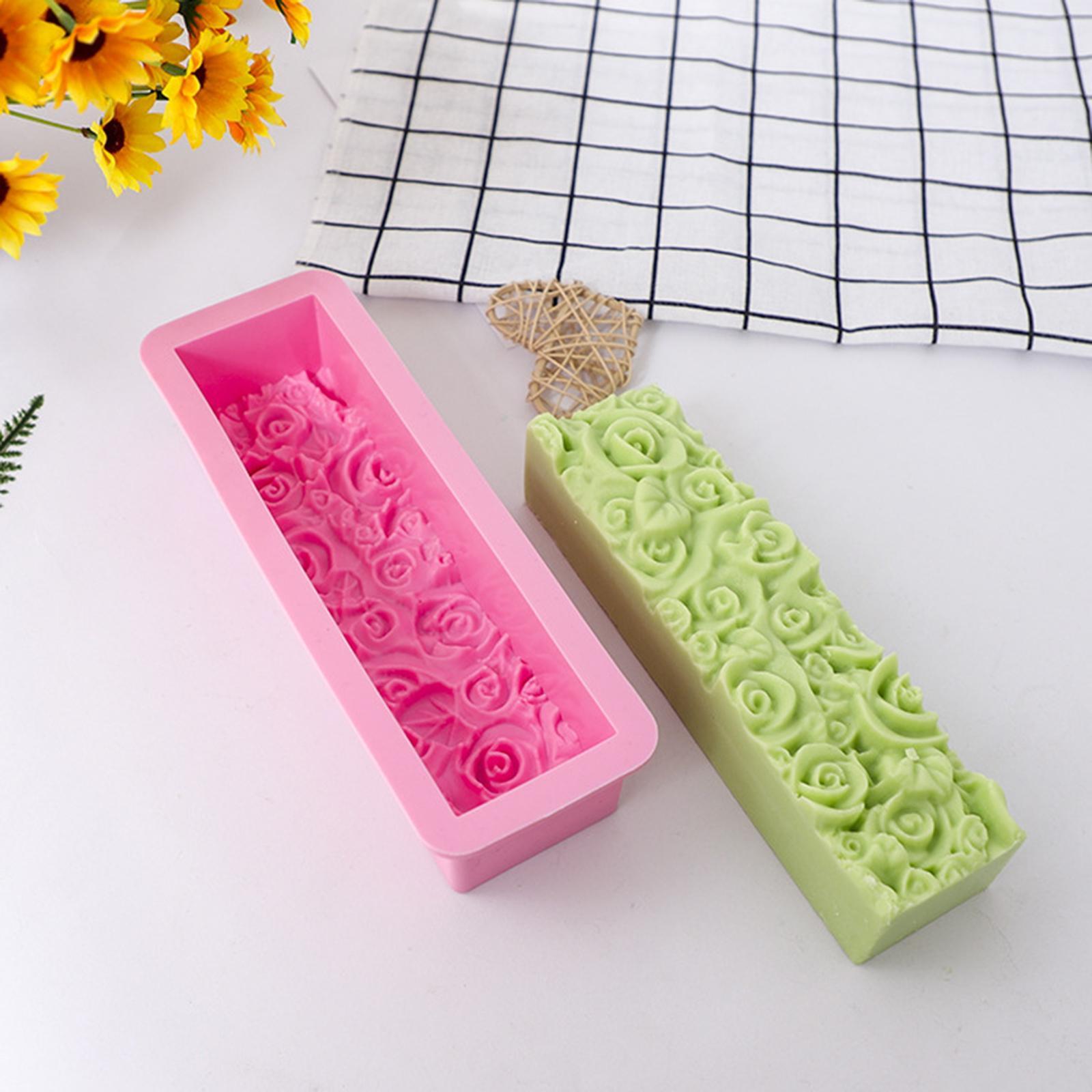 Rose Flower Silicone Loaf Soap  Rectangular Embossed Mould DIY