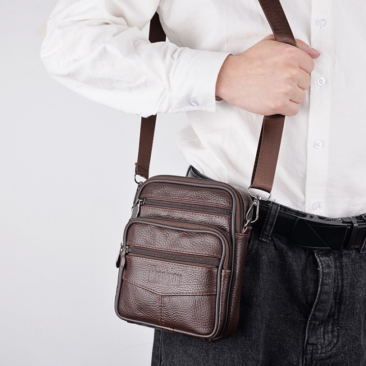 Túi Bao Tử Nam Đeo Chéo Da Bò Nhỏ Gọn Tiện Dụng Thời Trang