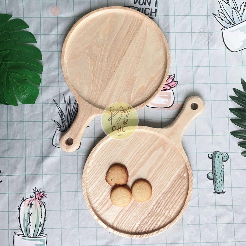 Khay tròn tay cầm gỗ Tần Bì nguyên khối I Khay gỗ đựng đồ ăn ,Decor trưng bày, chụp hình sản phẩm