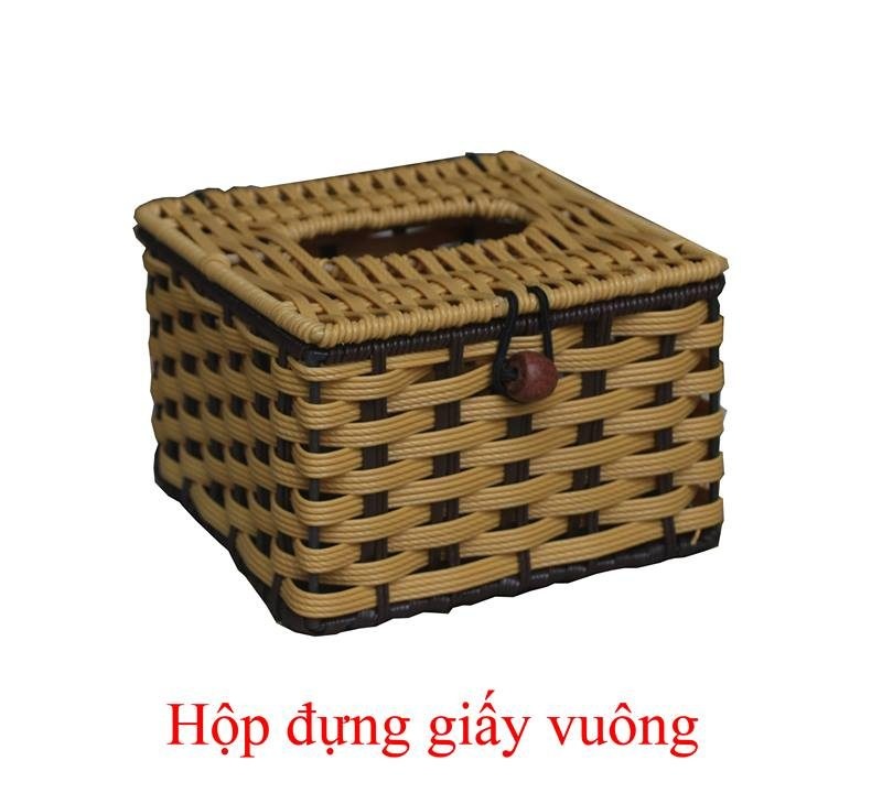 Bộ 2 hộp đựng giấy ăn mây đan thủ công (12 x 12 x 8 cm)