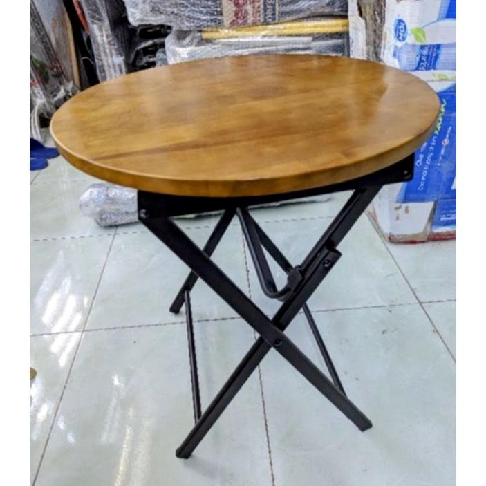 Bàn tròn xếp mặt gỗ chân thép cao 50cm
