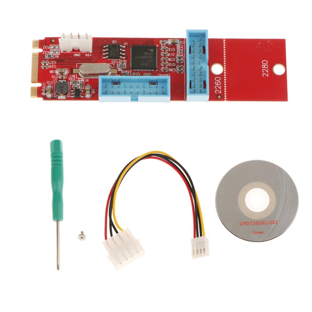 2 Port 19Pin USB3.0 To M.2 Key Adapter Converter Card