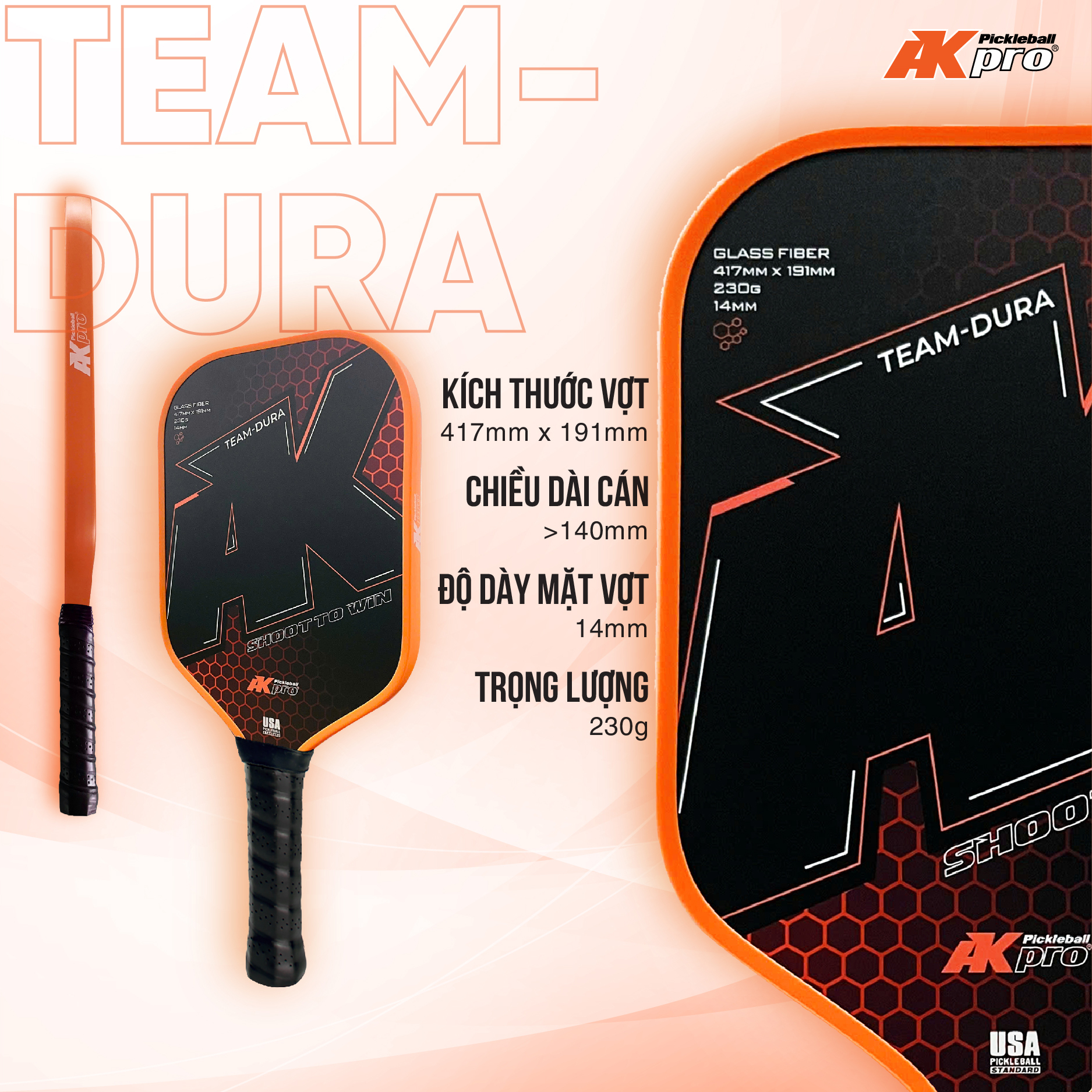 Vợt Pickleball TEAM-DURA Glass Fiber