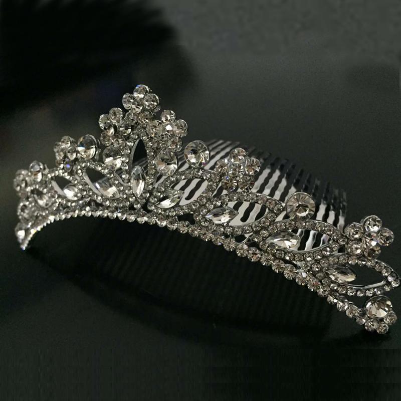 Silver Bridal Flower Girl Prom Rhinestone Crown Tiara Comb Wedding Headband