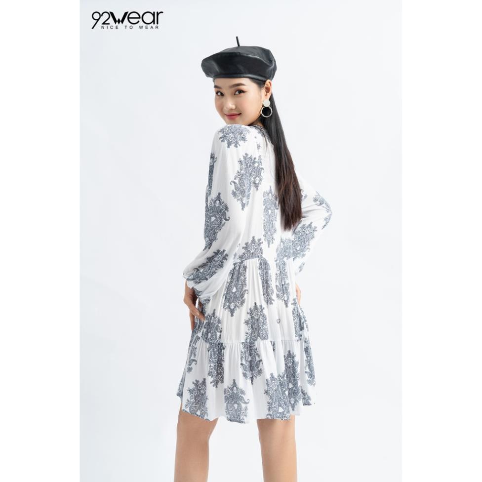 Đầm váy nữ hoa nhí 92WEAR đủ màu, đủ size, dáng xòe cổ tròn tay dài quý phái DXW0326 ! *