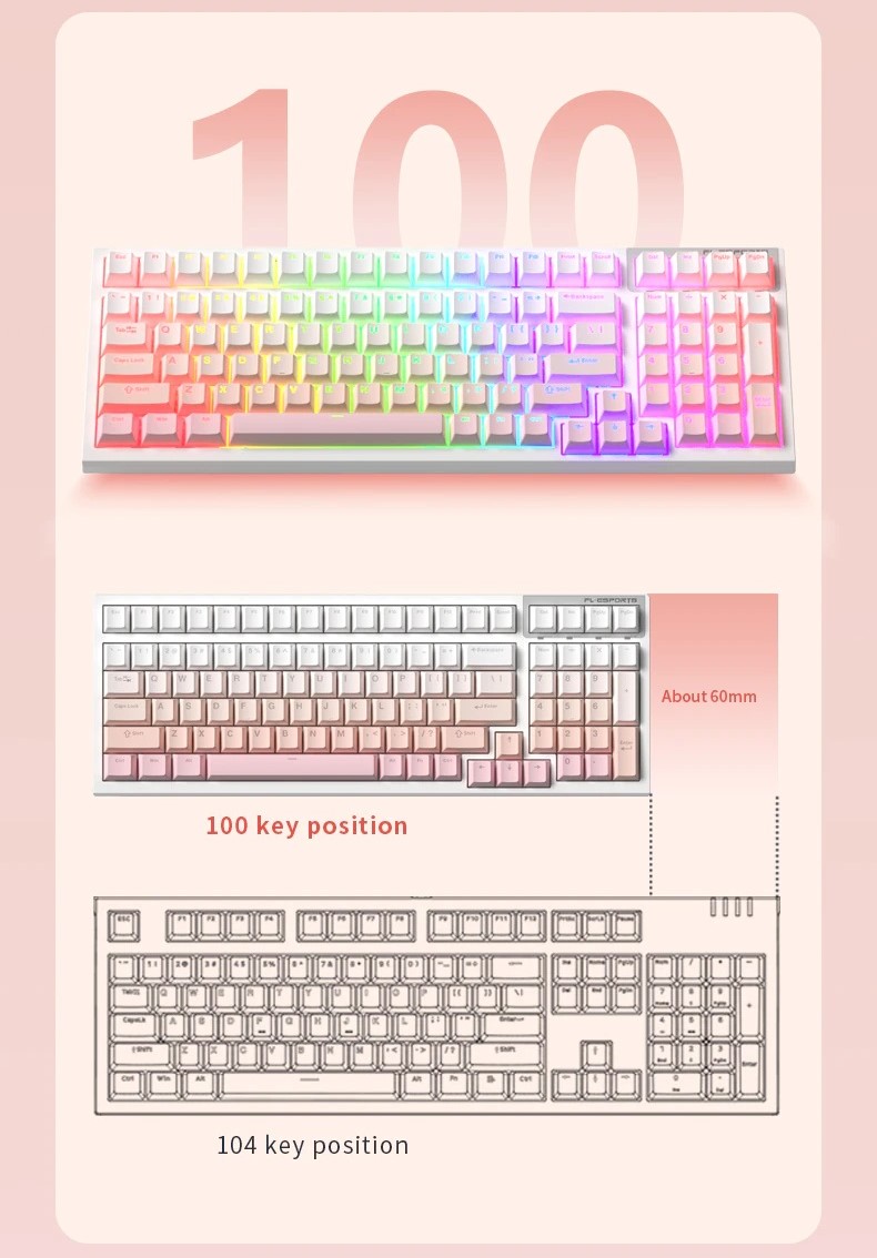 Bàn phím cơ FL-Esports FL100CPM Sakura Pink/White Olivia/Marsmallow - Hàng chính hãng