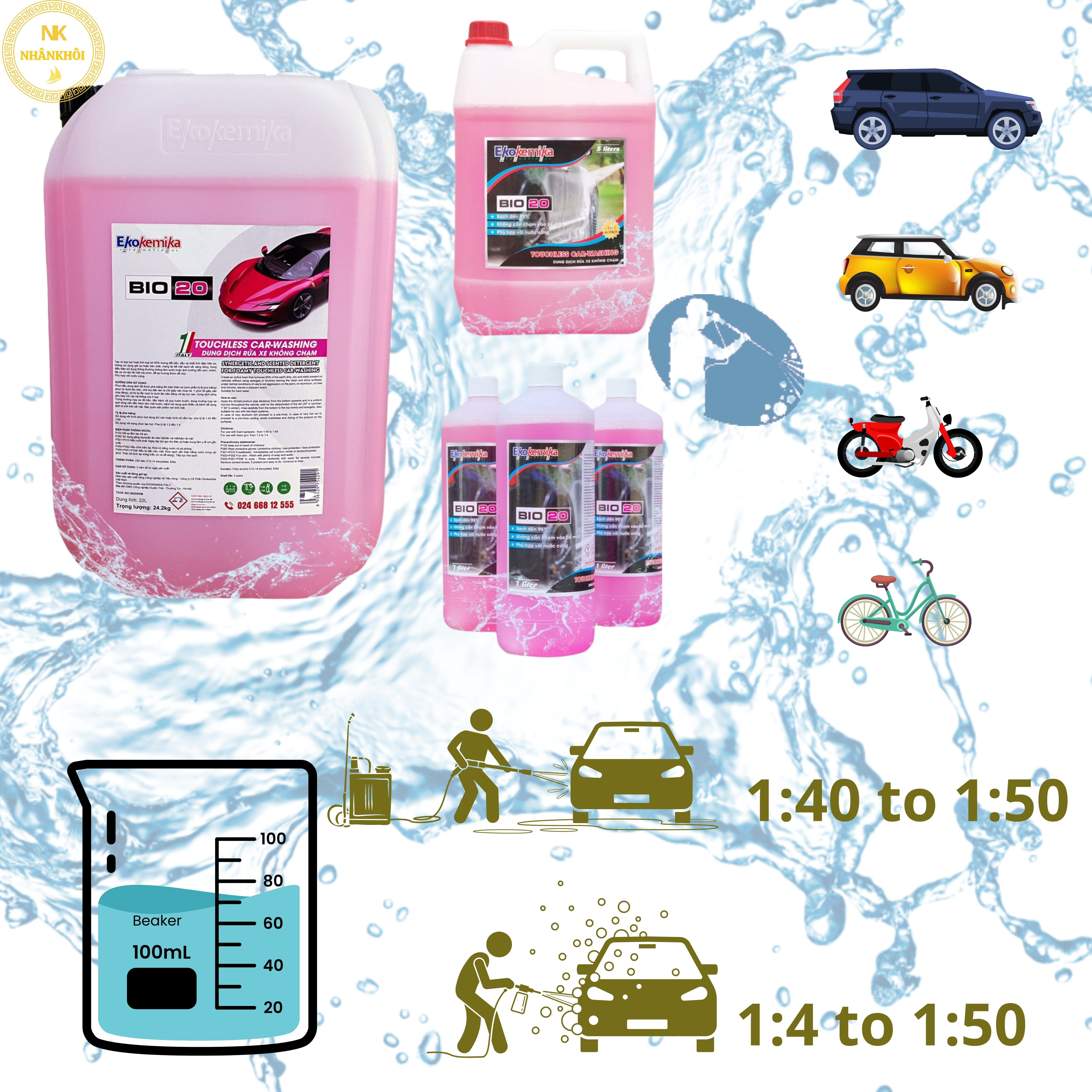 Bio 20 - 5 lít - Dung dịch rửa xe không chạm - Nước rửa xe bọt tuyết - Ekokemika