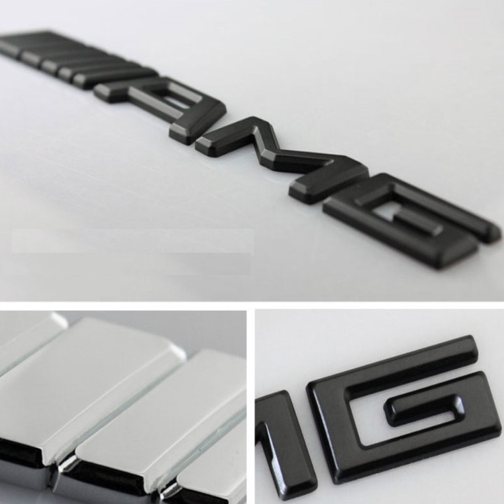 Tem Decal logo 3D hợp kim inox chữ nổi dùng cho xe AMG dán xe đuôi ô tô