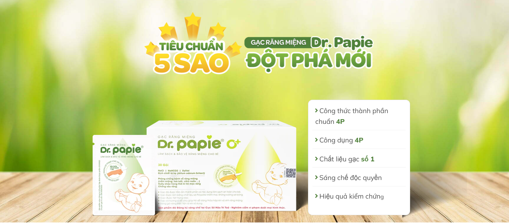 Combo 2 Gạc răng miệng Dr. Papie 0+ giúp sạch lưỡi, nướu, răng hộp 30 gói