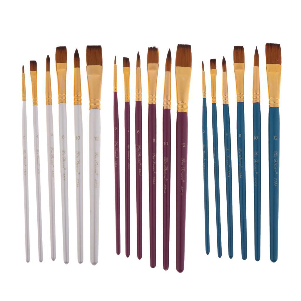 6 Pieces Wooden Flat Round Pointed Tip Nylon Hair Artist Paint Brushes for Art Painting, Acrylic Watercolor Oil, Nail Art, Miniature Painting