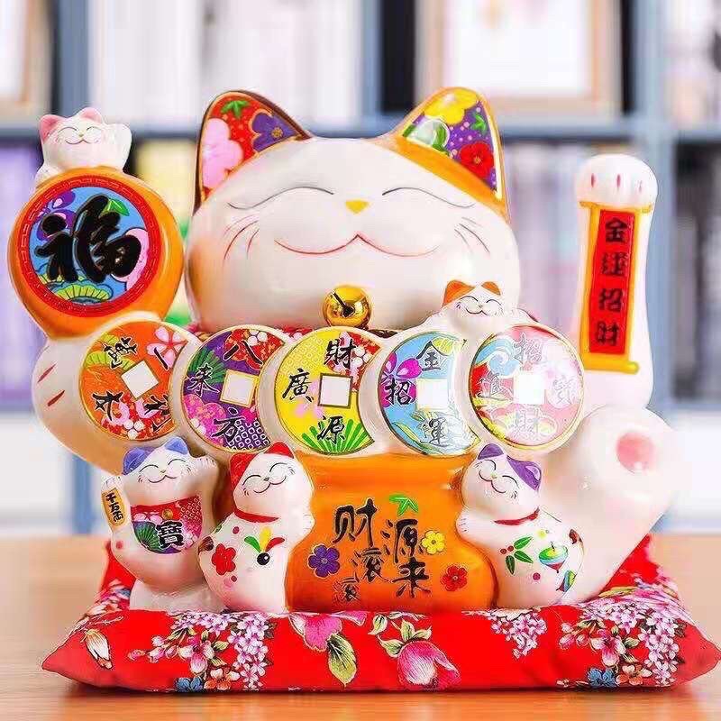 Mèo thần tài vẫy tay - Mèo Tài lộc may mắn Manekki Nekko Nhật Bản gốm sứ cao cấp 25 cm