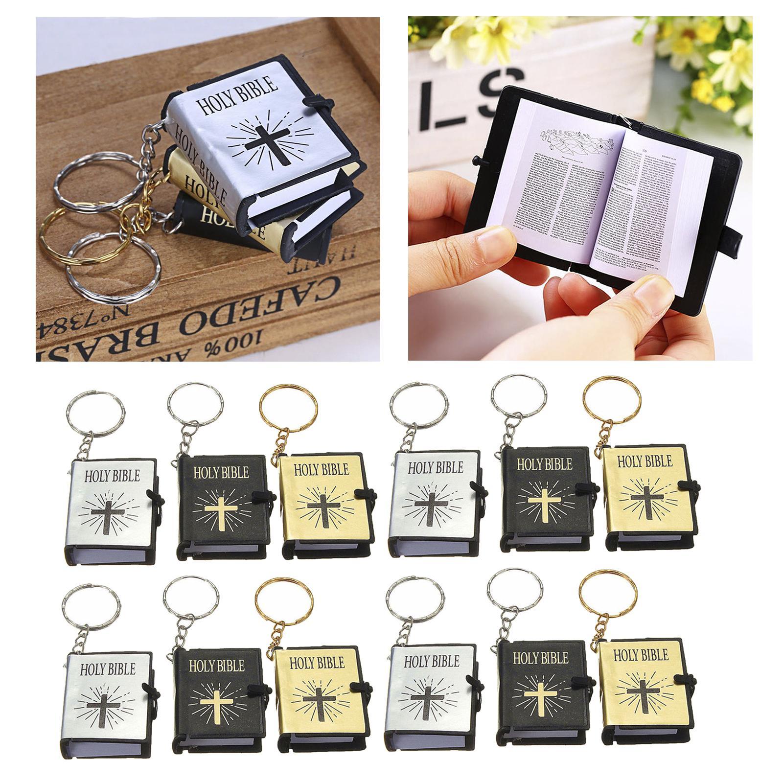 Cute Mini Book Keyring Religious Christian Bible Keychain Can Read