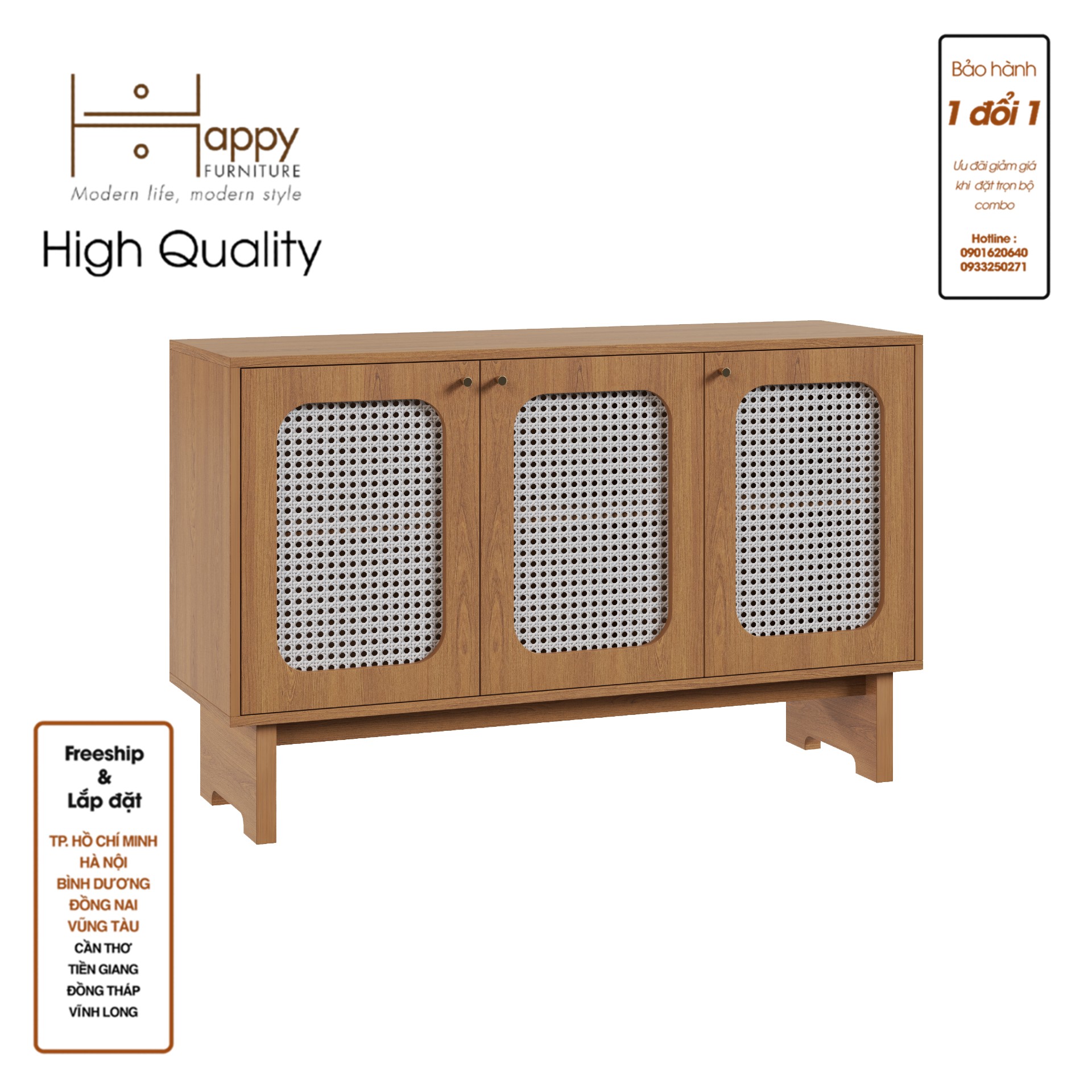 [Happy Home Furniture] MEYDAN, Tủ lưu trữ 3 cánh mây, 128cm x 40cm x 80cm ( DxRxC), TCM_054