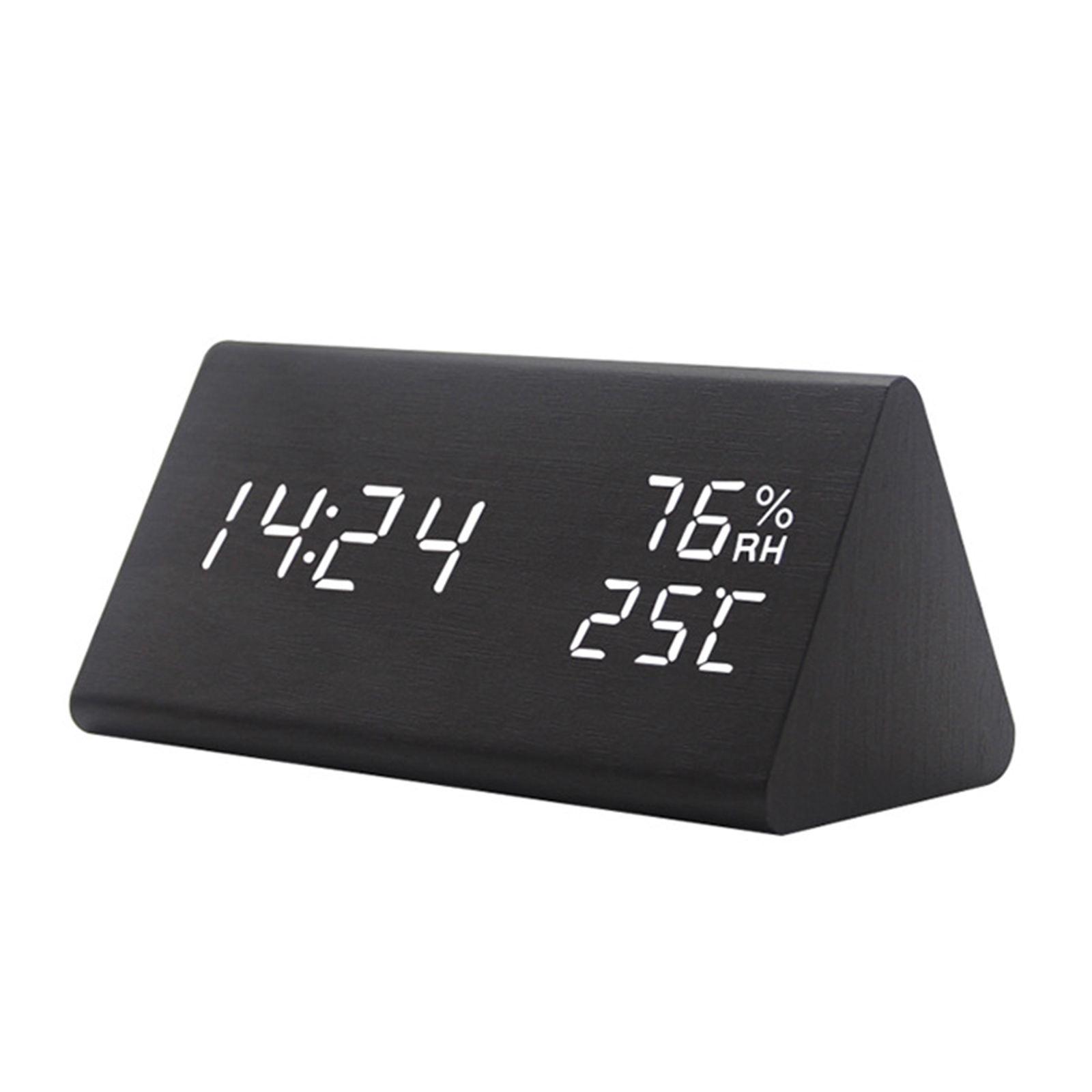 Large Wooden Digital Alarm Clock Temperature Portable Bedroom Table Clocks