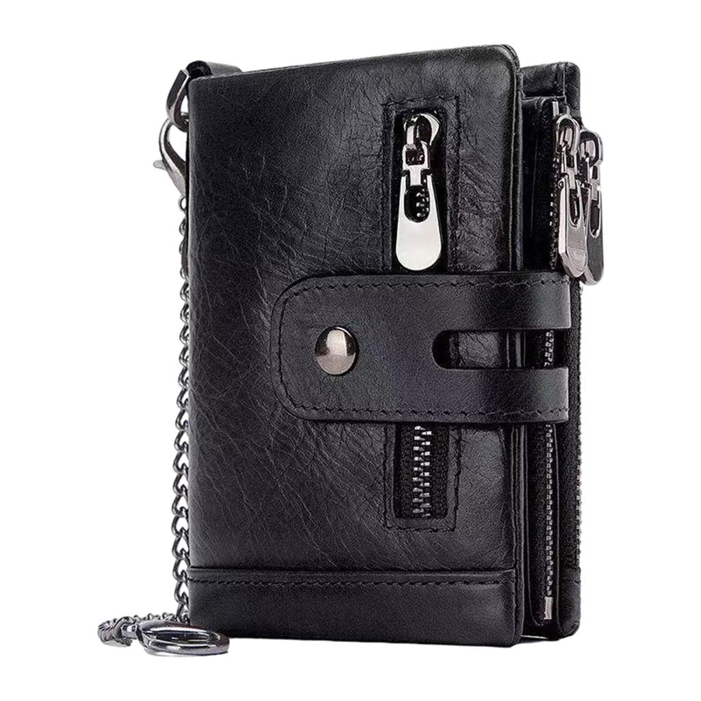 Mens Wallet Cowhide Leather Wallet Holder Bifold Black