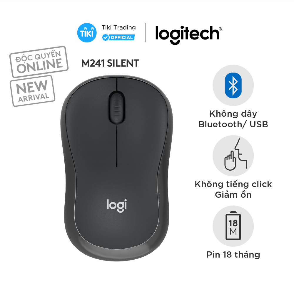 Chuột không dây Bluetooth Logitech M241 Silent - Hàng chính hãng