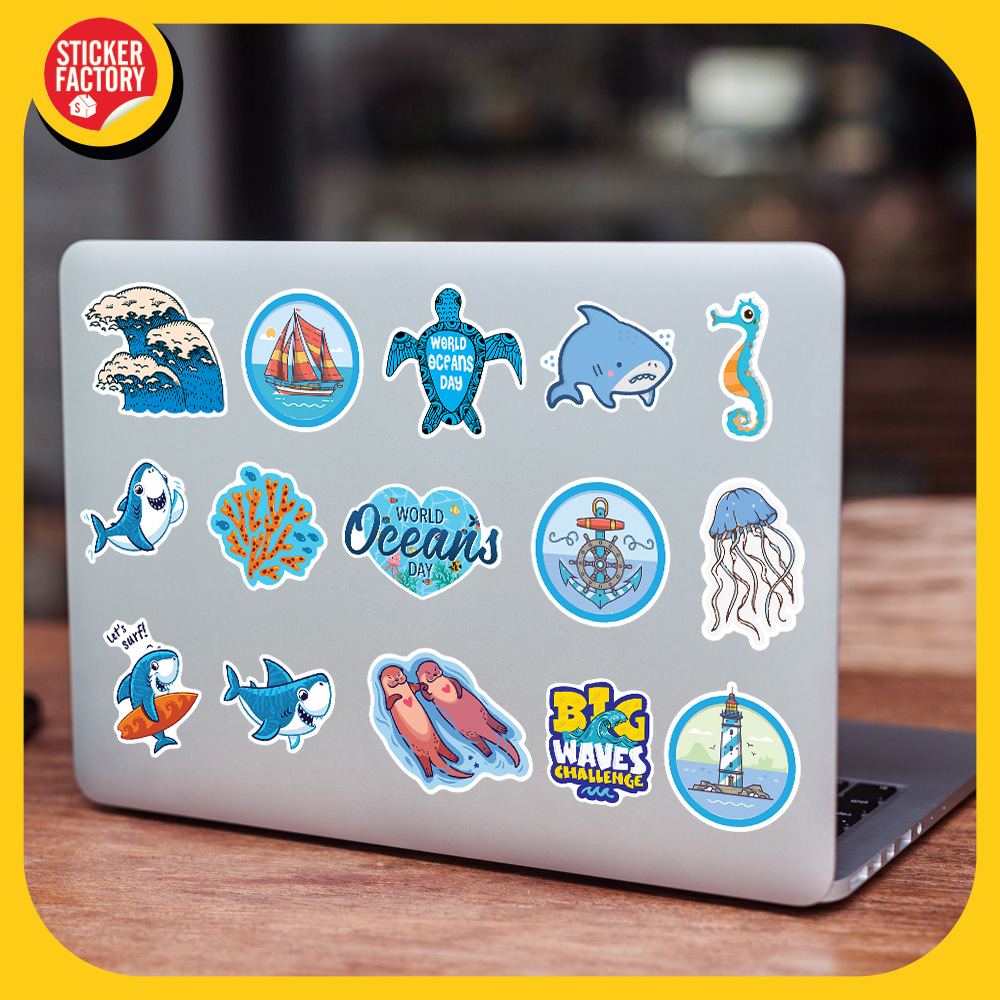 Ocean - Set 100 sticker decal hình dán nón bảo hiểm, laptop, xe máy, ô tô - STICKER FACTORY