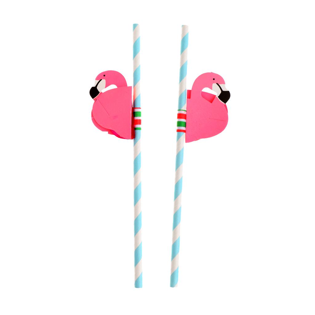 50 Pieces Flamingo Striped Straws Luau Tropical Beach Party Table Decoration