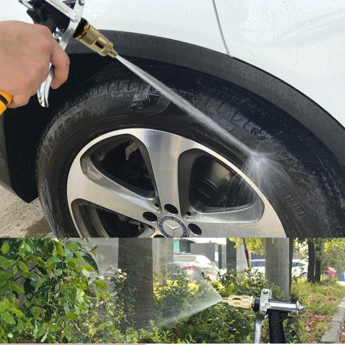 ️ Bộ dây vòi xịt nước rửa xe, tưới cây . tăng áp 3 lần, loại 20m 206236 đầu đồng,đai +tặng mở chai