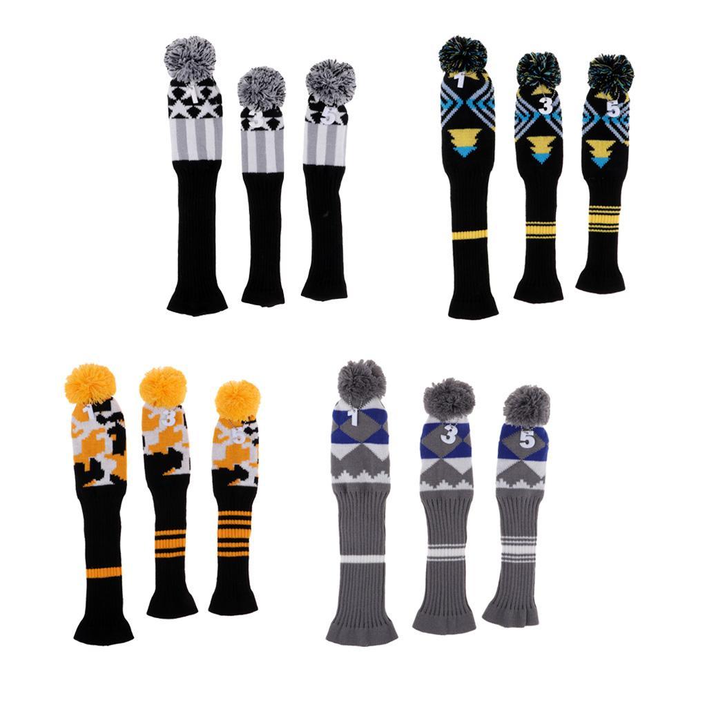 3Pcs Golf Driver  Head Cover Long Neck  Wood Headcovers