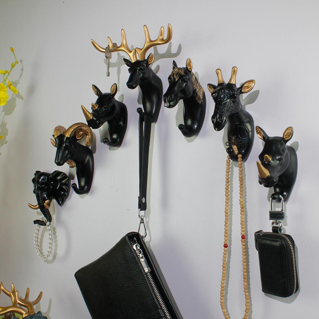 Nordic Style Resin Animal Head Wall Hook Coat Hanger Towel Rack Gray Color-Deer