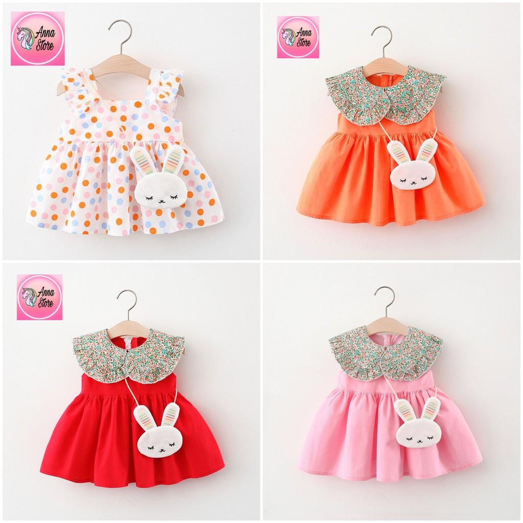 Váy Đầm Bé Gái Sát Nách Cổ Sen Phối Viền Chất Coton thoáng mát đồ đi biển , anna store