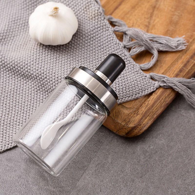 Lọ Đựng Gia Vị, Dầu Ăn, Nước Chấm Bằng Thủy Tinh Trong Suốt Kèm Muỗng Tiện Lợi - Miễn Phí Vận Chuyển