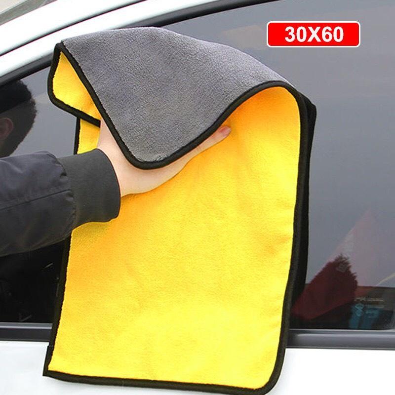 Khăn Lau Xe Hơi Chuyên Dụng 2 Lớp Microfiber Màu Vàng - Ghi, Siêu Mềm, Mịn, Thấm Hút (Hàng Chuẩn Loại 1 Dày Dặn)