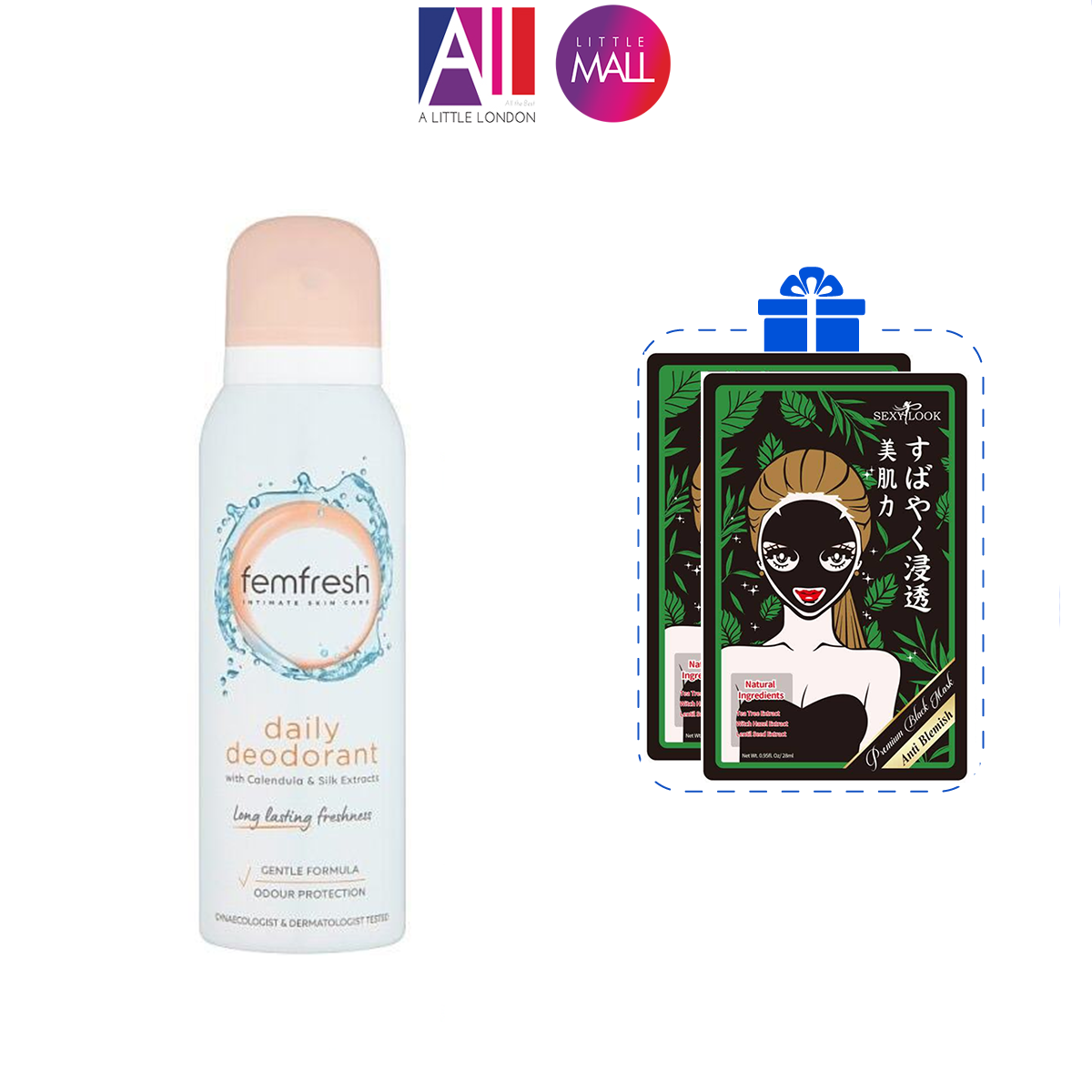 Xịt thơm mát cao cấp Femfresh 125ml TẶNG 2 mặt nạ Sexylook