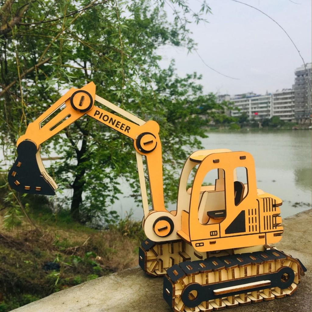 Đồ chơi lắp ráp gỗ 3D Mô hình Máy Xúc Excavator Laser