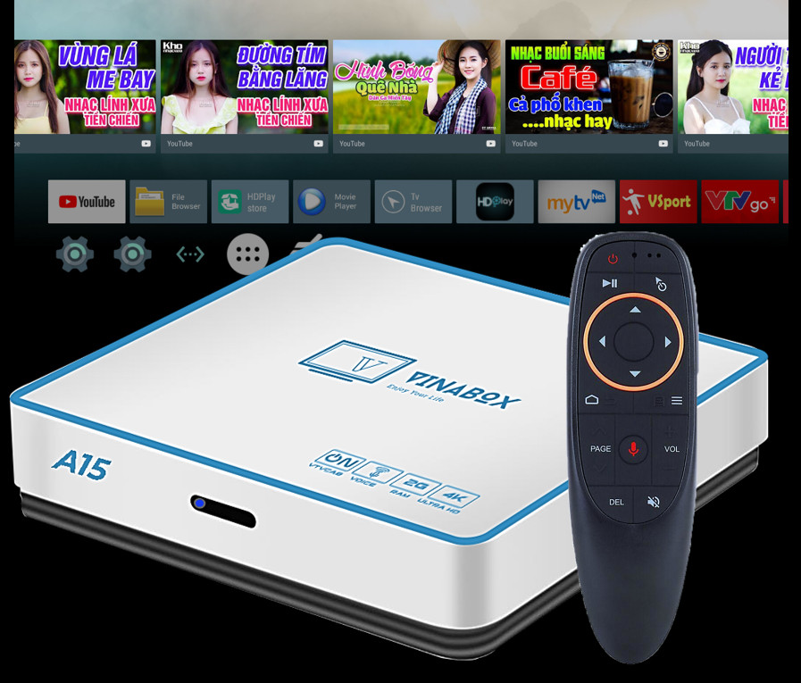 Android TV Box Vinabox A15 2020 Có Điều khiển giọng nói Ram 2G/ Rom 16G - Hàng Chính Hãng