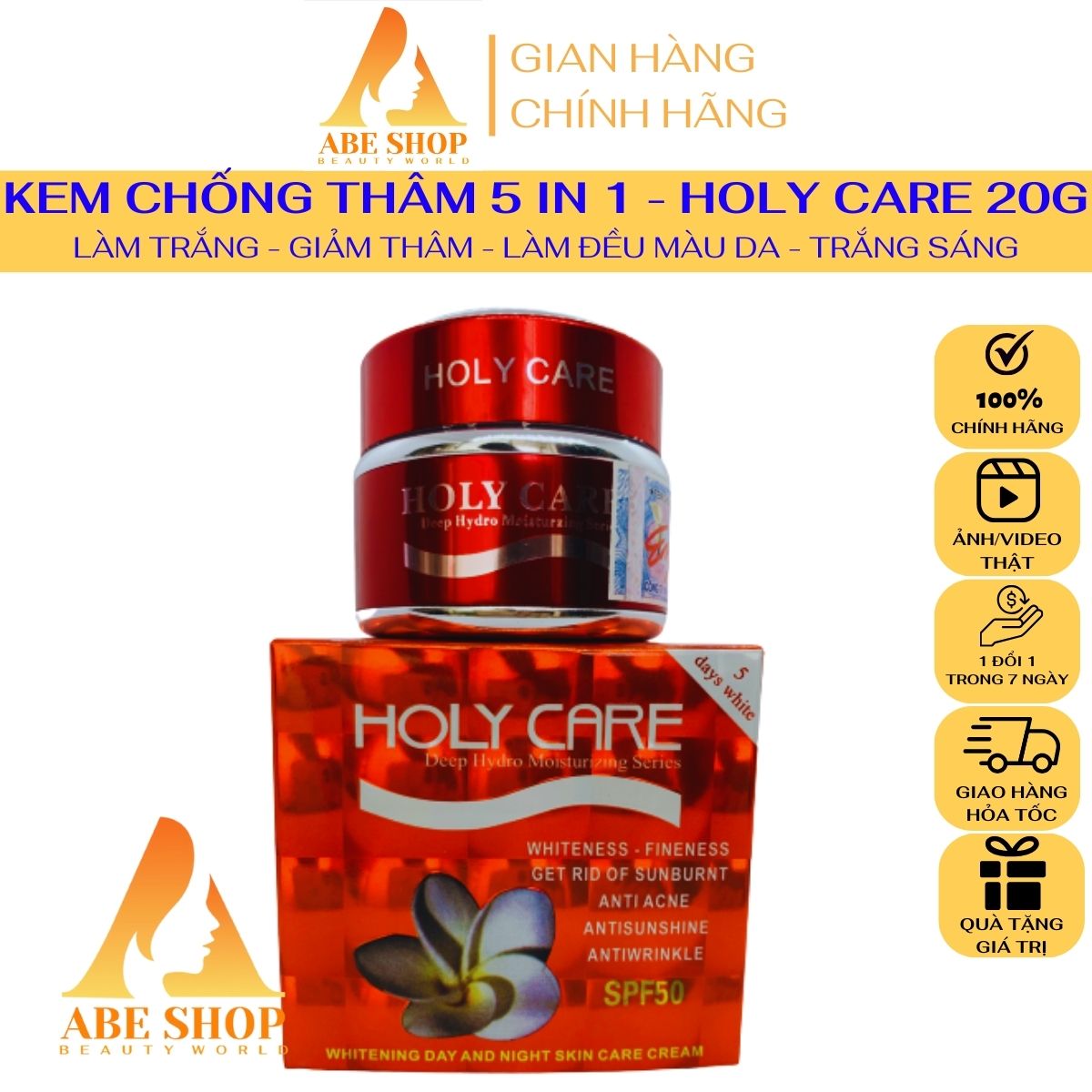 Kem Holy Care Đỏ 20G - Whitening Day And Cream Skin Care Cream Dưỡng Trắng Da - Tái Tạo 5 In 1