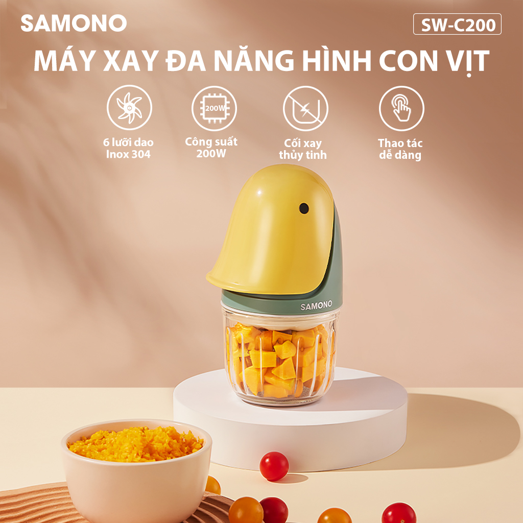 Máy xay đa năng hình con vịt SAMONO công suất 200W dung tích 350ml cối xay thủy tinh lưỡi dao inox 6 cánh SW-C200 HÀNG CHÍNH HÃNG