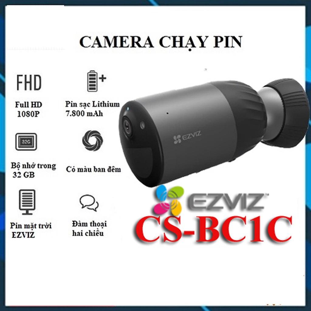 Camera Wifi ngoài trời Dùng Pin Sạc in EZVIZ CS-BC1C + kèm pin mặt trời CS-CMT-Solar - hàng chính hãng