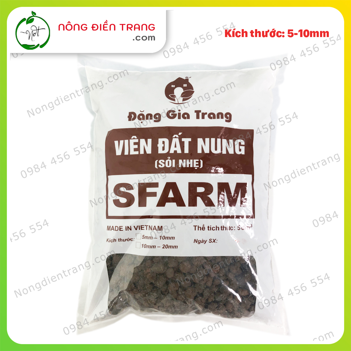 Viên Đất Nung Sỏi Nhẹ SFARM - Túi 5dm3 (Tùy chọn kích thước hạt) - Thích hợp cho thủy canh Aquaponics, nuôi cá, trộn đất, lót chậu VTNN Nông Điền Trang