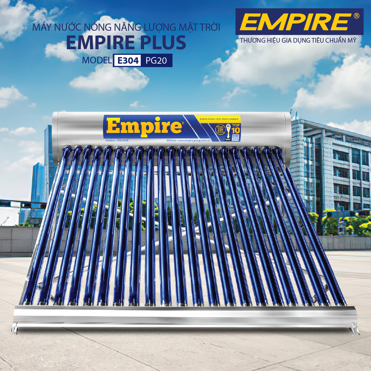 Máy nước nóng năng lượng mặt trời EMPIRE Plus 200 Lít - Hàng chính hãng.