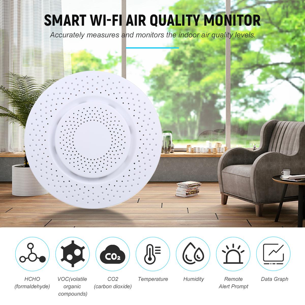 Máy theo dõi chất lượng không khí Wi-Fi thông minh Máy đo chất lượng không khí trong nhà với Cảnh báo ứng dụng và Bộ ghi dữ liệu