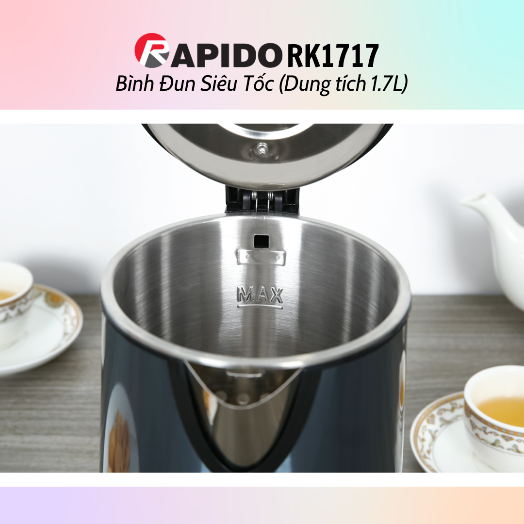 Bình đun siêu tốc thủy tinh Rapido RK1818 (1.8L) - Bình đun siêu tốc RK1717 (1.7L) - Hàng chính hãng