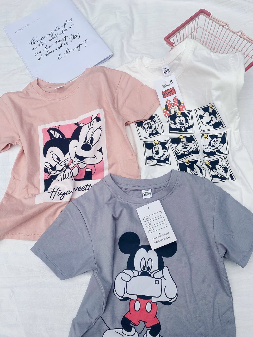 SET 3 ÁO THUN CỔ TRÒN COTTON CỘC TAY MICKEY CHO BÉ GÁI CHẤT MỀM MỊN, THOÁNG MÁT