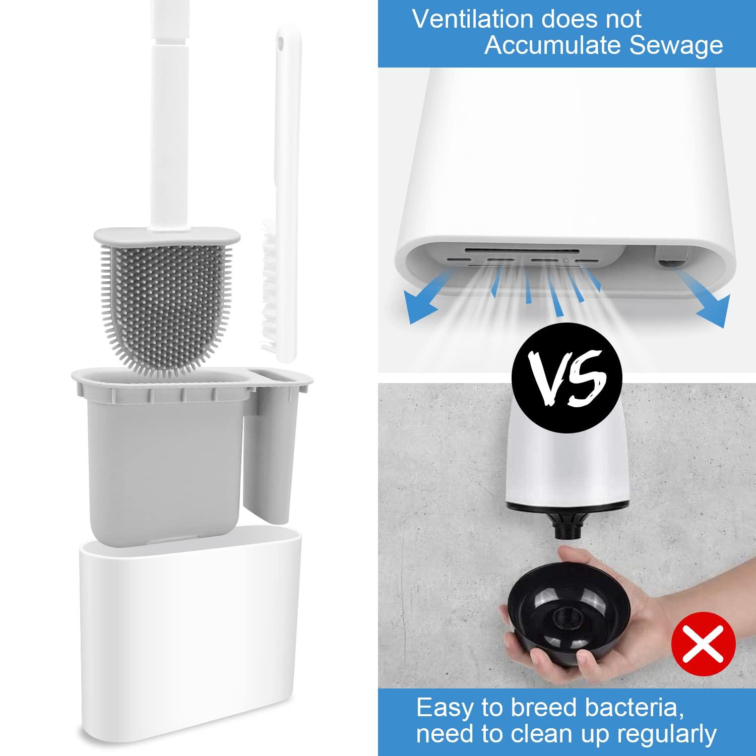 Bàn chải vệ sinh và bàn chải làm sạch bằng silicon, Bàn chải vệ sinh có tay cầm dài, Bàn chải vệ sinh nhà vệ sinh có giá treo tường cho phòng tắm hoặc nhà vệ sinh