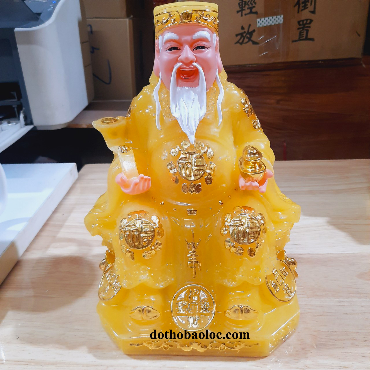 Tượng Thần Tài Thổ Địa bằng đá cao cấp nhập khẩu màu vàng cao 20cm
