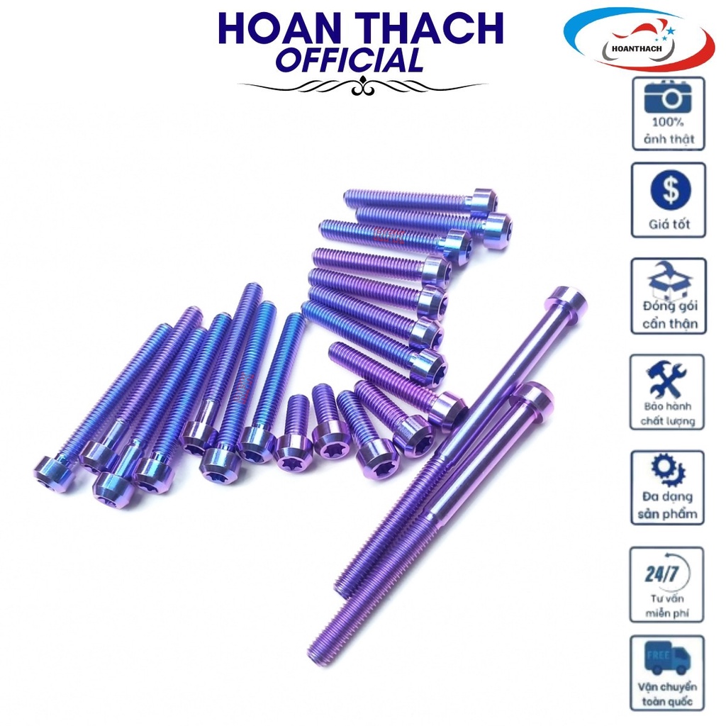 Bộ Ốc Titan Gr5 Đầu Trụ Xanh Tím Gắn 2 Bên Lốc Máy Xe Exciter 150 ( 21 Con ) HOANTHACH SP000311